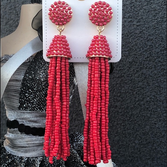 Atelier Sona Jewelry - Beaded Tassel Earrings Red With Gold Base Atelier Sona Jewelry - Beaded Tassel Earrings Red With Gold Base